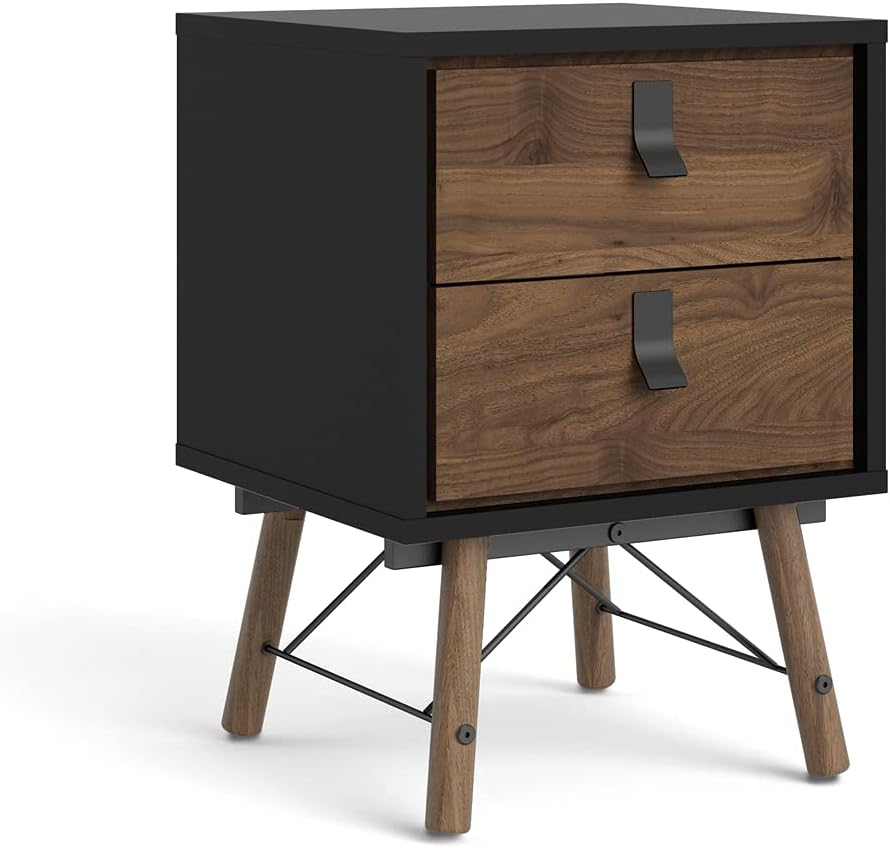 Black Matte 2 Drawer Nightstand B4258