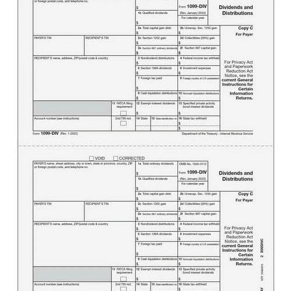 1099-DIV 4-Part Laser Tax Form Set D714