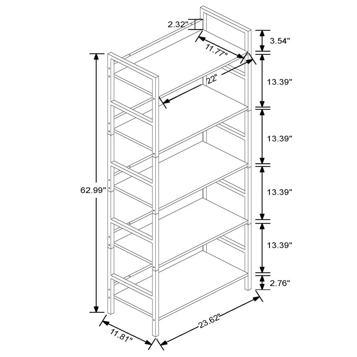 Brown Wood Metal Frame 5-Shelf Bookcase P93135