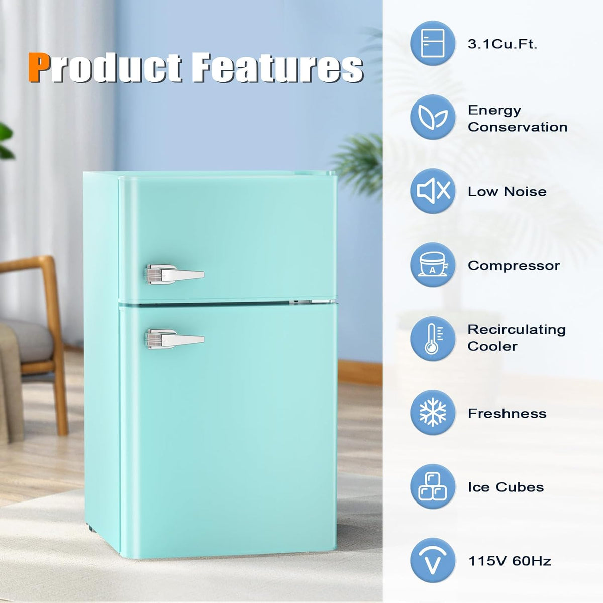 Compact Mini Refrigerator Separate Freezer, 3.2 cu ft. Green S910619