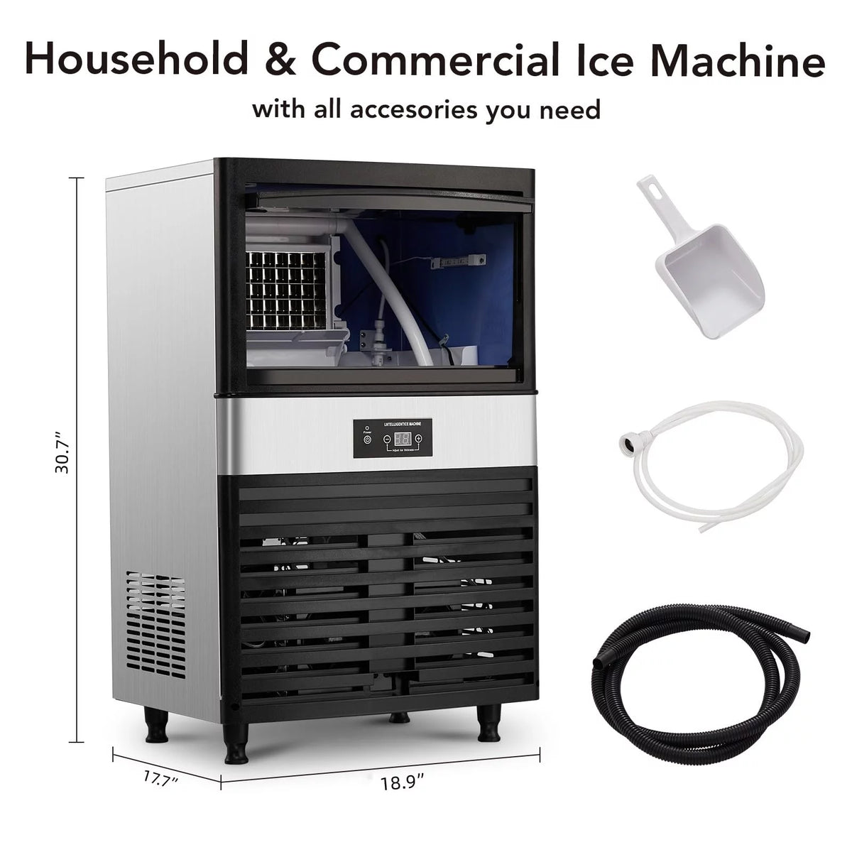 Commercial Stainless Steel Ice Maker with 44lbs Ice Storage E833