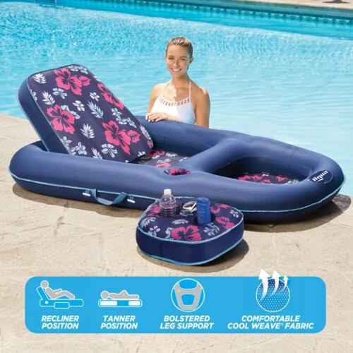 Navy Hibiscus 2 in 1 Pool Float with Caddy and Hand Pump J10190