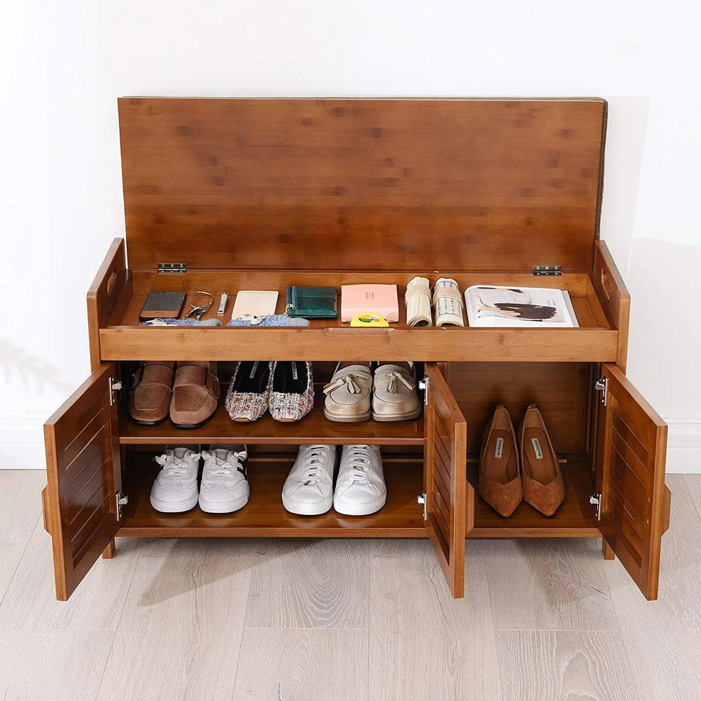 Shoe Storage Rack Bench with Detachable Cushion and Hidden Storage Compartment V60562