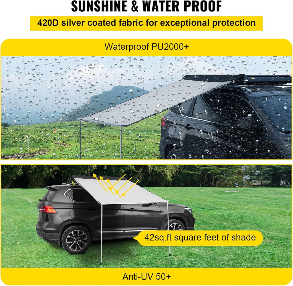 6.5'x6.5' Waterproof UV50+ Retractable Car Side Awning with Carry Bag X997867