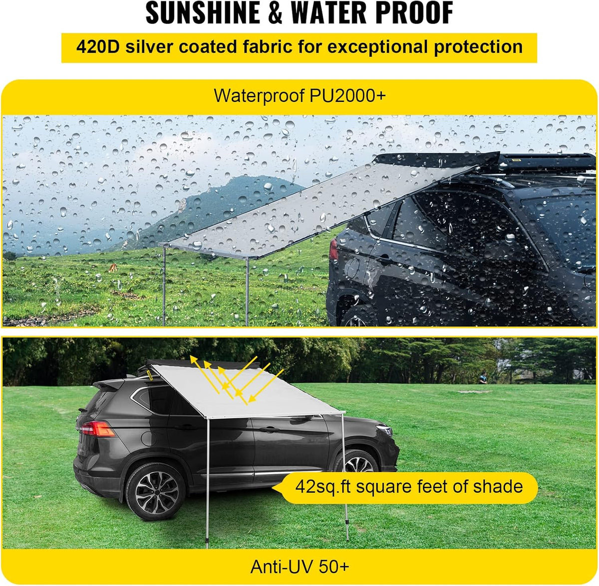 6.5'x6.5' Waterproof UV50+ Retractable Car Side Awning with Carry Bag X997867