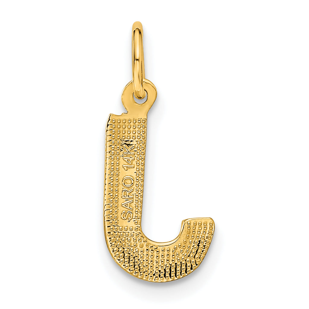 14K Yellow Gold Diamond-Cut Letter J Initial Pendant Charm with Rope Chain Necklace 20'' C2574
