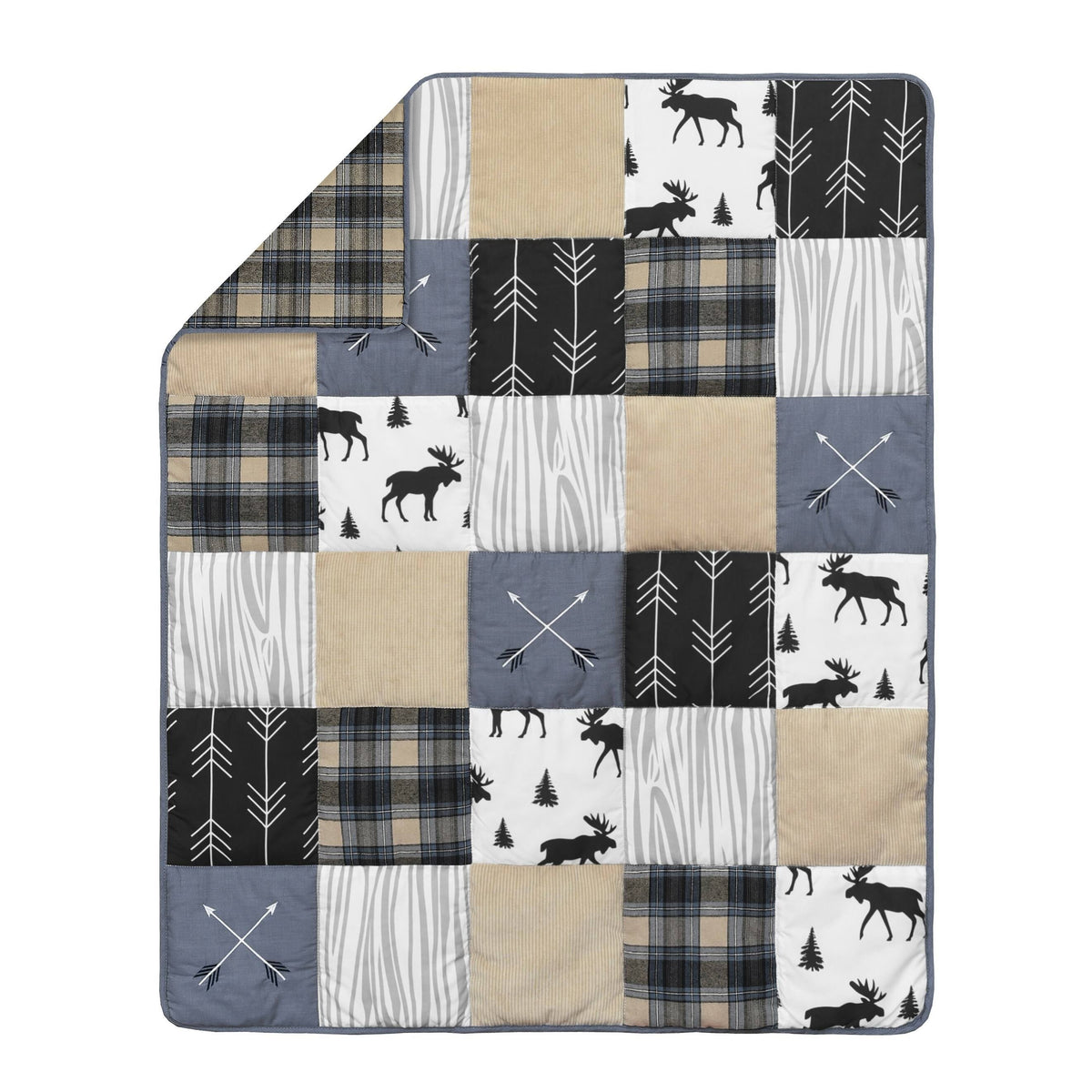 Blue and Tan 5 Piece Crib Bedding Set O8636