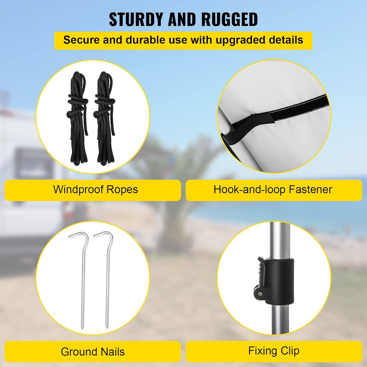 6.5'x6.5' Waterproof UV50+ Retractable Car Side Awning with Carry Bag X997867