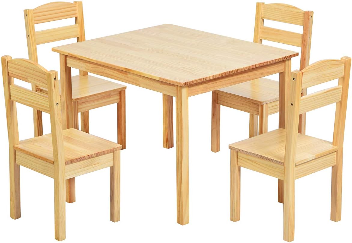 Kids Wooden Table and Chairs 5 Pieces Set Multicolor D43114