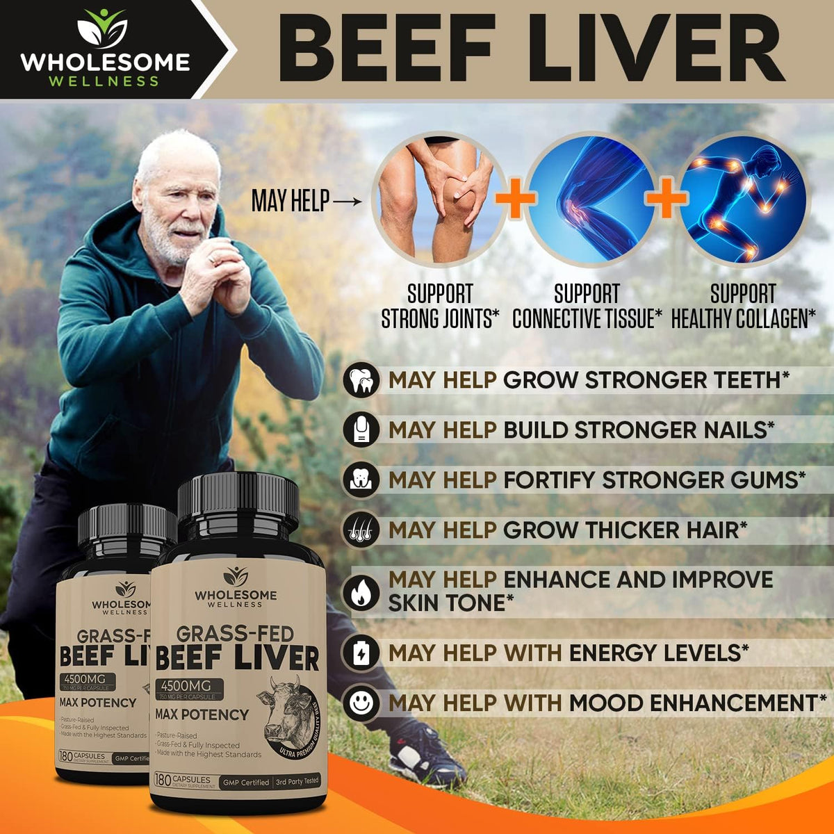 180 Pills 750mg Beef Liver Capsules W493023