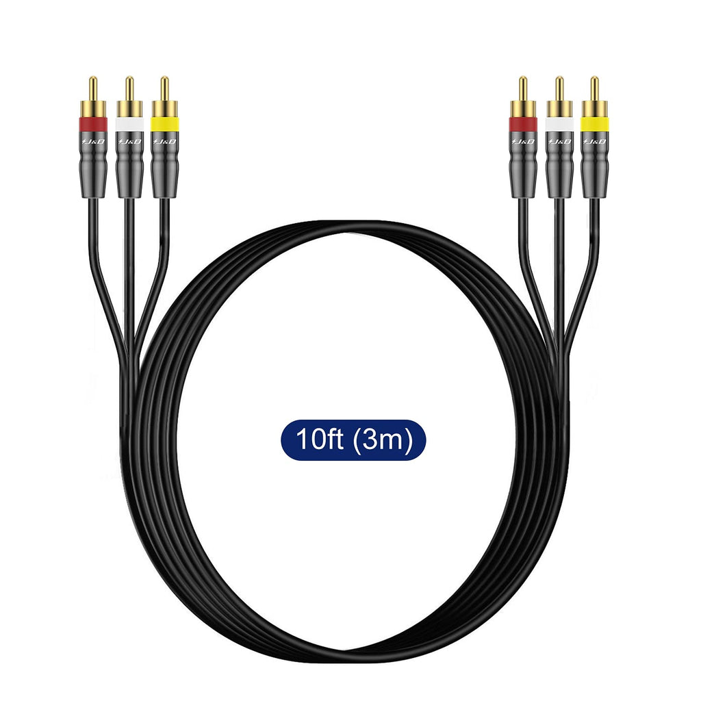 3RCA to 3RCA Cable, Gold Plated RCA Cable, 10 Feet T6250