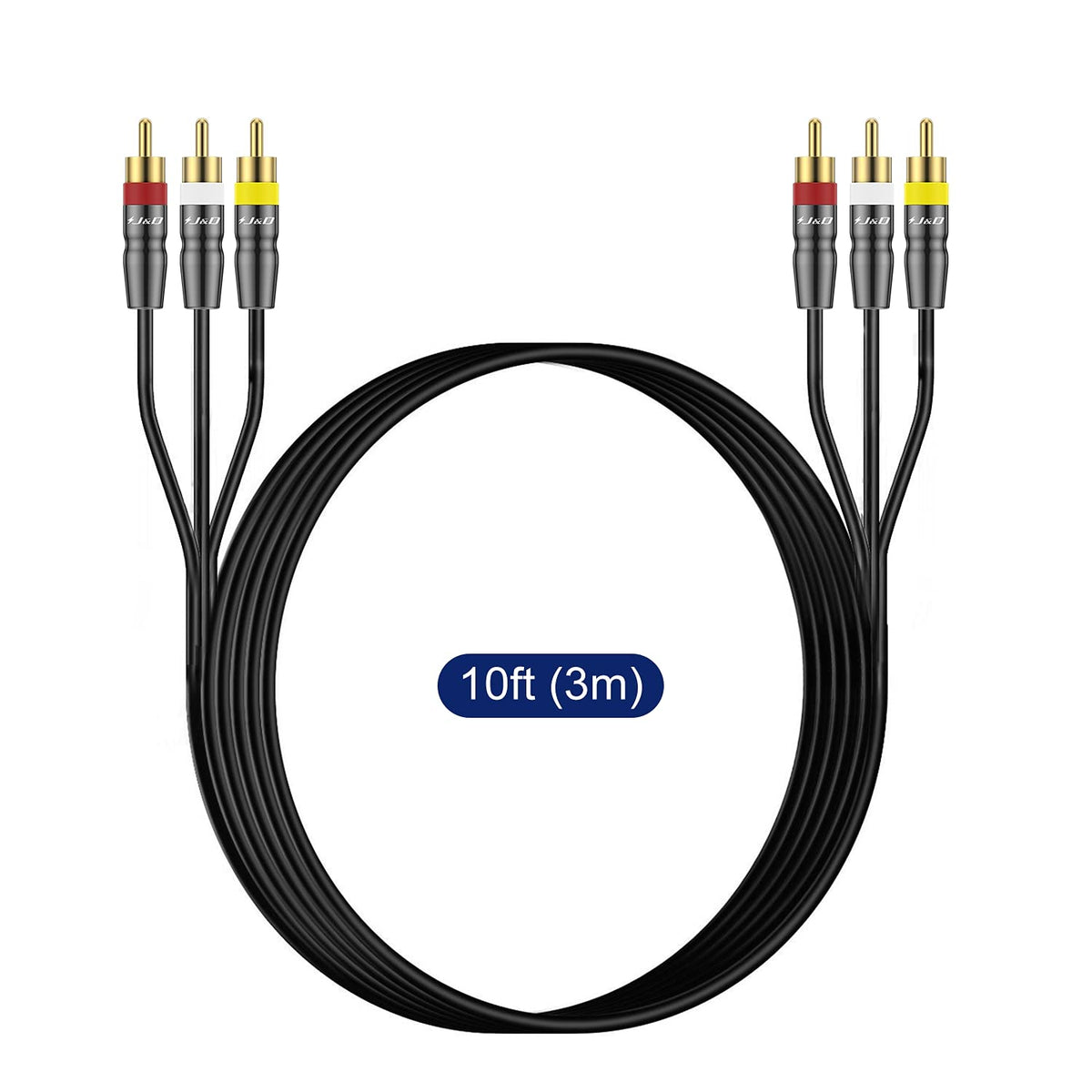 3RCA to 3RCA Cable, Gold Plated RCA Cable, 10 Feet T6250