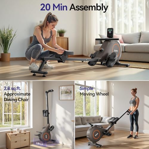 Quiet Magnetic Rowing Machine 350lb Capacity 16 Levels Adjustable Resistance Foldable J741