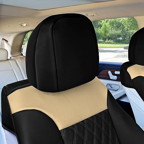 Beige Faux Leather Car Seat Covers Front Set H9949