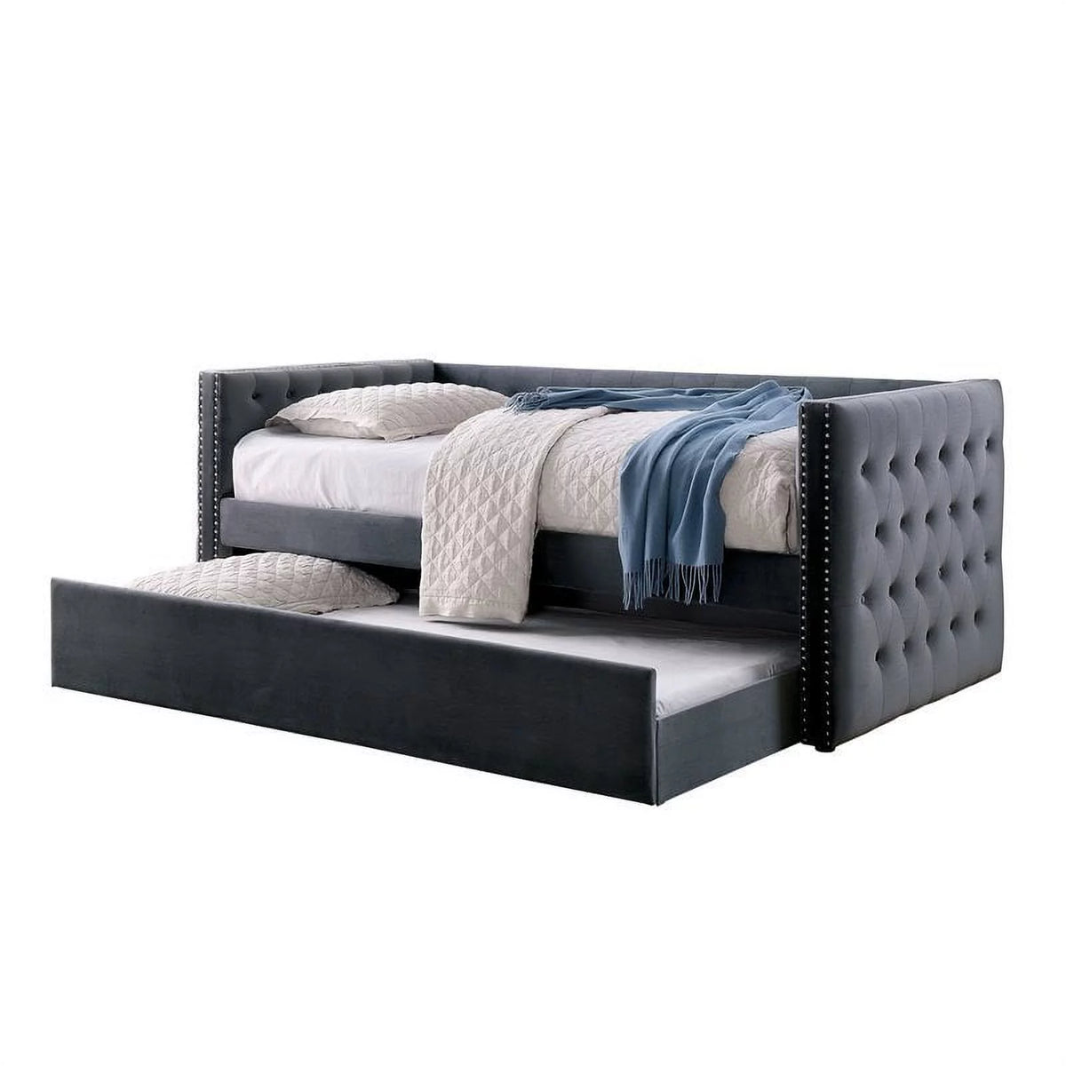 Contemporary Fabric Daybed with Trundle in Gray Q3385