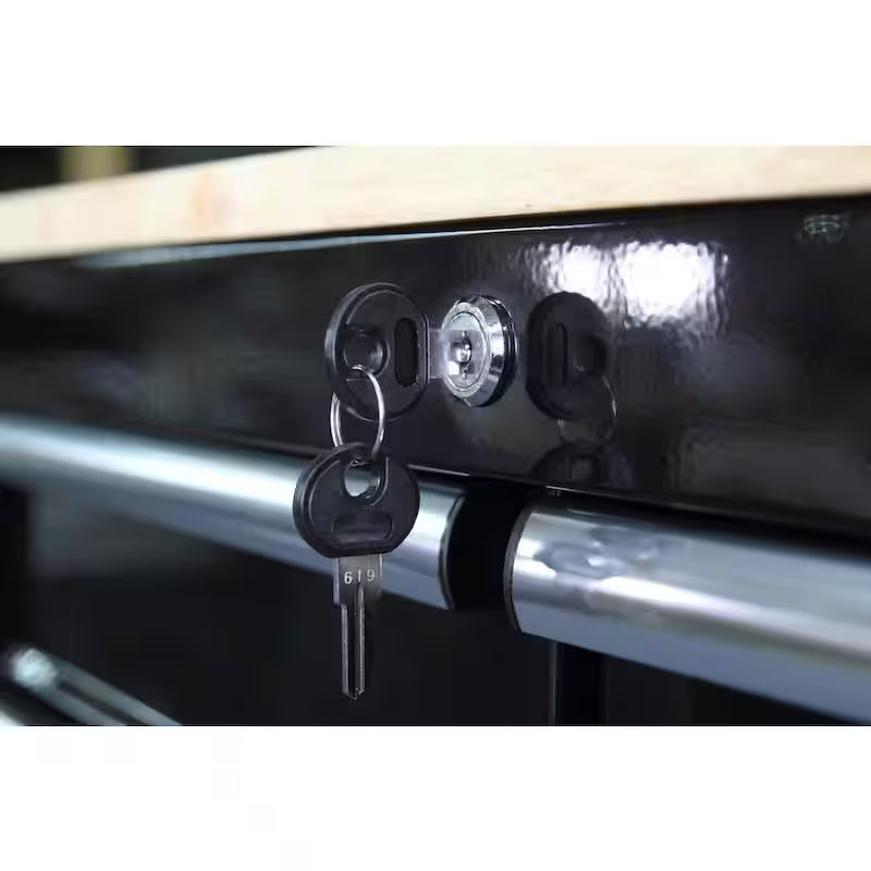 3-Drawer Gloss Black Rolling Tool Cart with Hardwood Top L610810