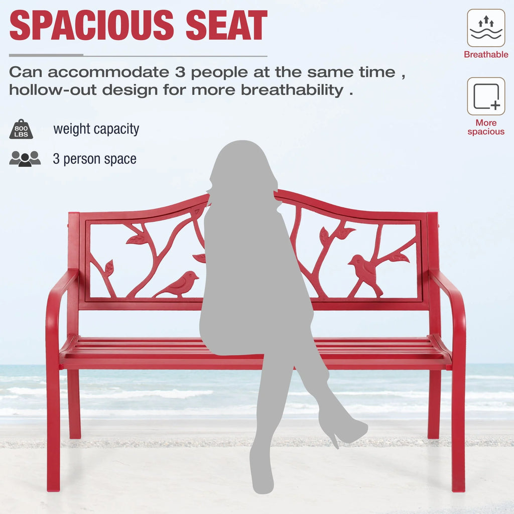 Red Metal Patio Garden Bench S53730