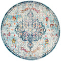 Navy Light Blue Vintage Floral Round Area Rug G24406