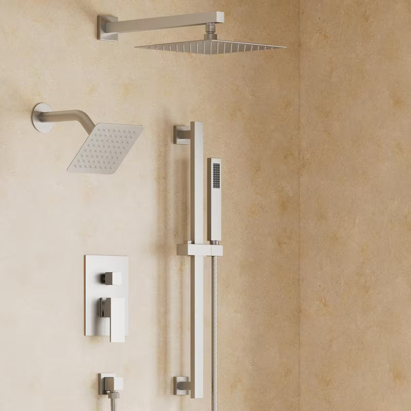 Wall Mount Dual Shower Heads and Handheld Shower Head 2.5 GPM Brushed Nickel O72175