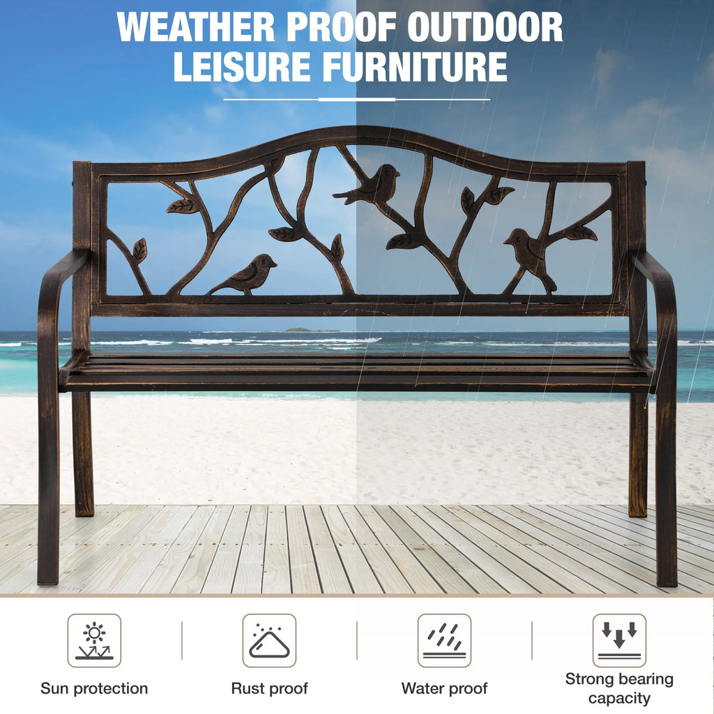 Red Metal Patio Garden Bench S53730