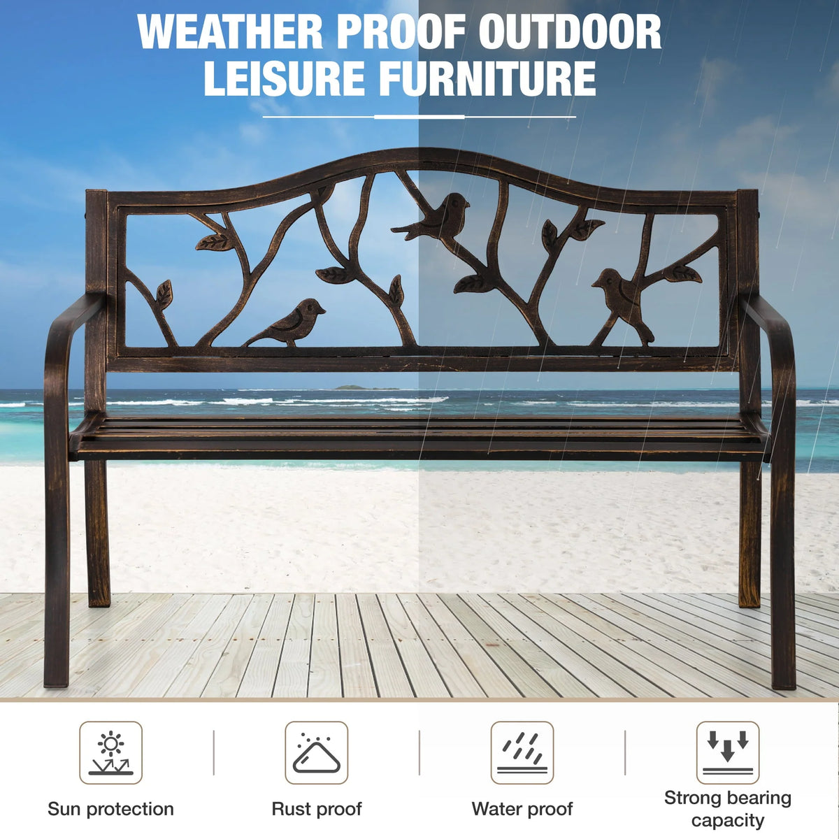 Red Metal Patio Garden Bench S53730