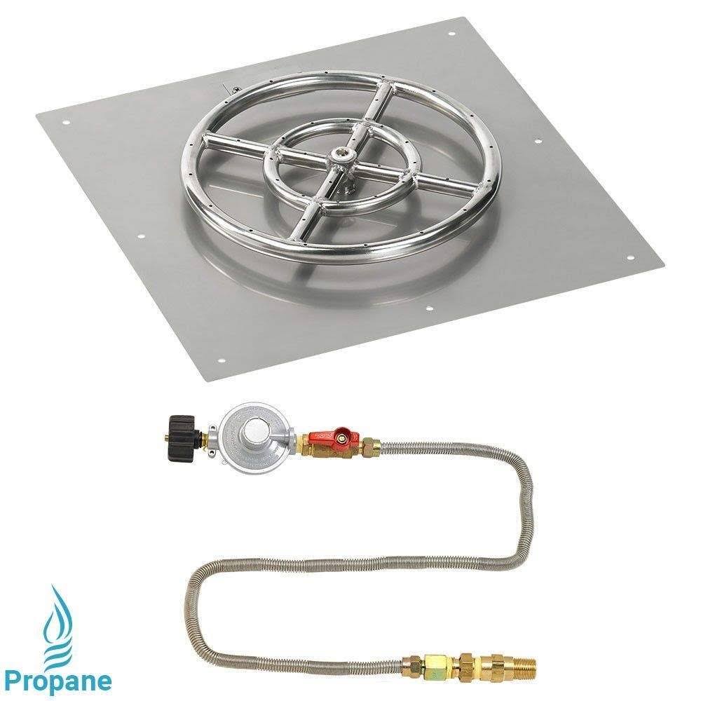 Match Light Fire Pit Kit Square Flat Pan 18x18 inch Pan 12 inch Burner Propane GAS LP V331002