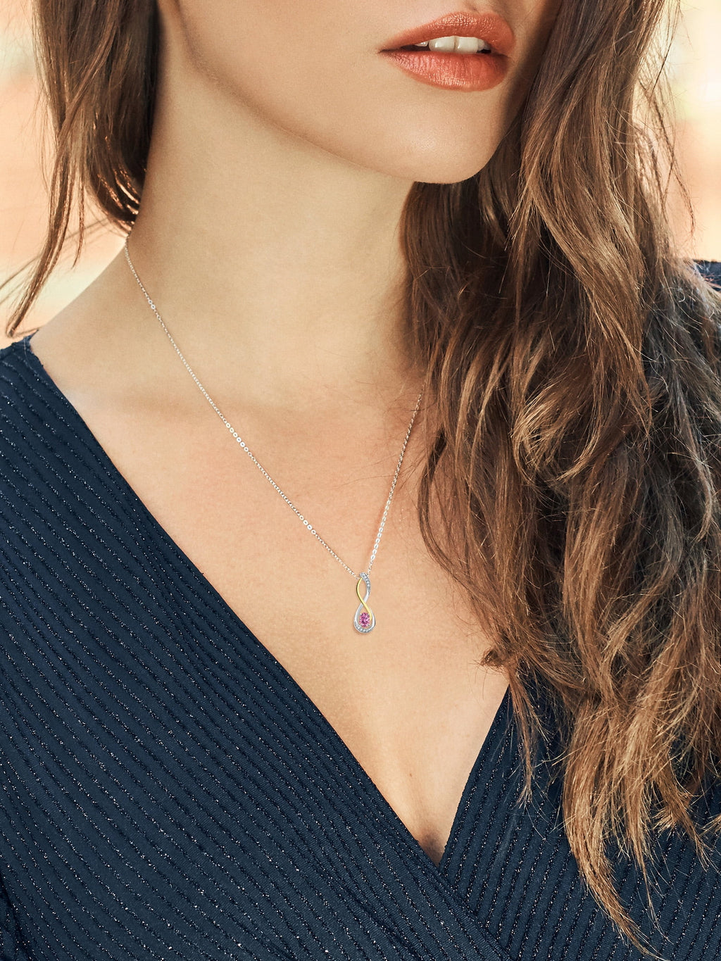 Pink Moissanite Lab Grown Diamond Infinity Pendant Necklace with Chain R657267