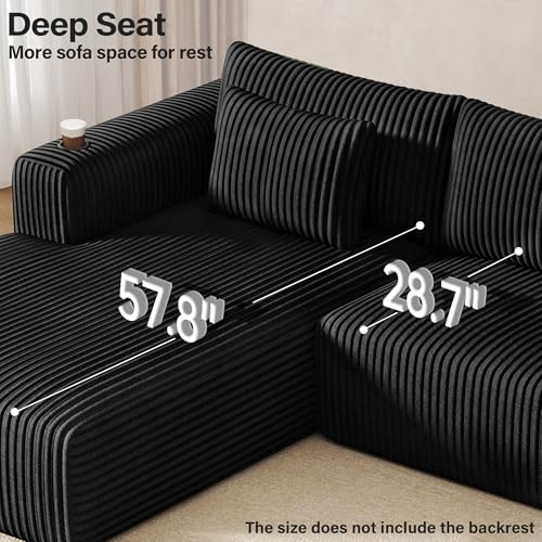 Modular Sectional Sofa with Deep Seat, Cup Holder, Memory Foam, Corduroy B294124