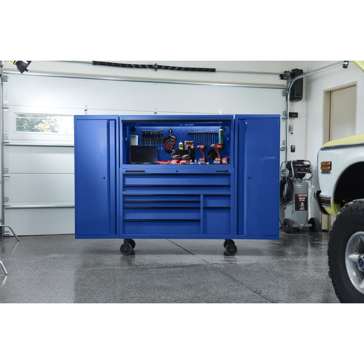 56 in. x 22 in. Blue Work Center Hutch U1139
