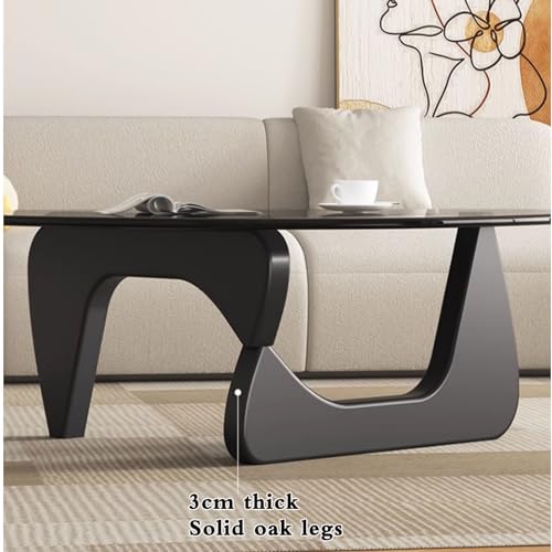 Transparent Black Glass Coffee Table with Solid Wood Frame J903133