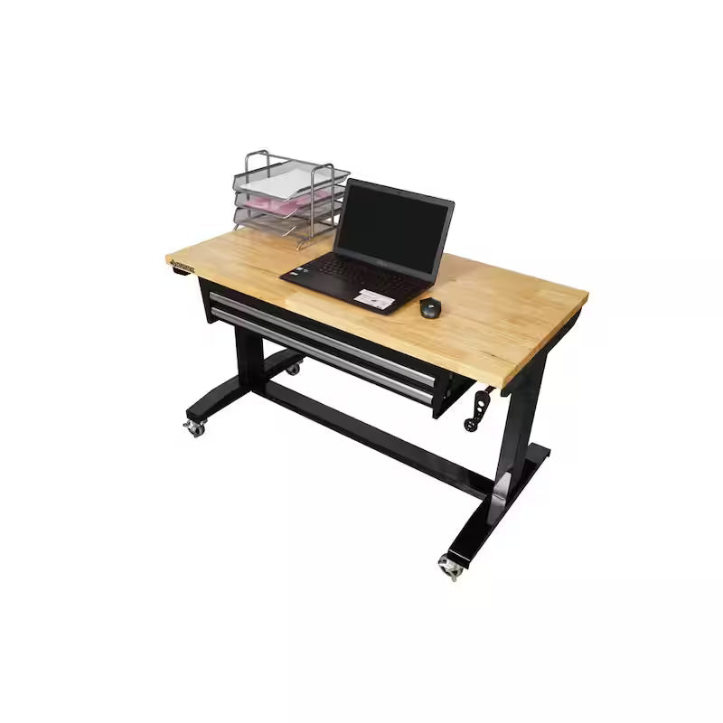 Black Adjustable Height Worktable with 2-Drawers L80622