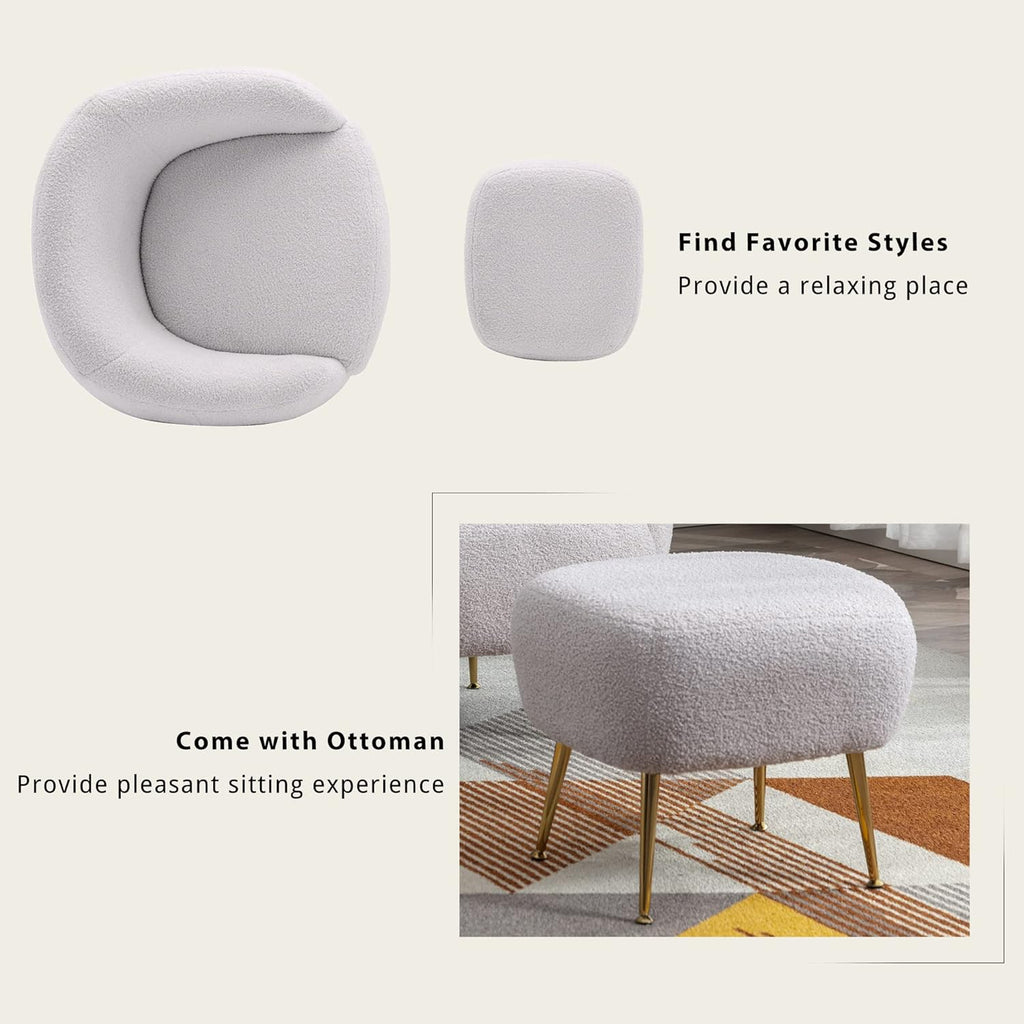 Teddy Short Plush Particle Velvet Accent Chair With Ottoman J5595