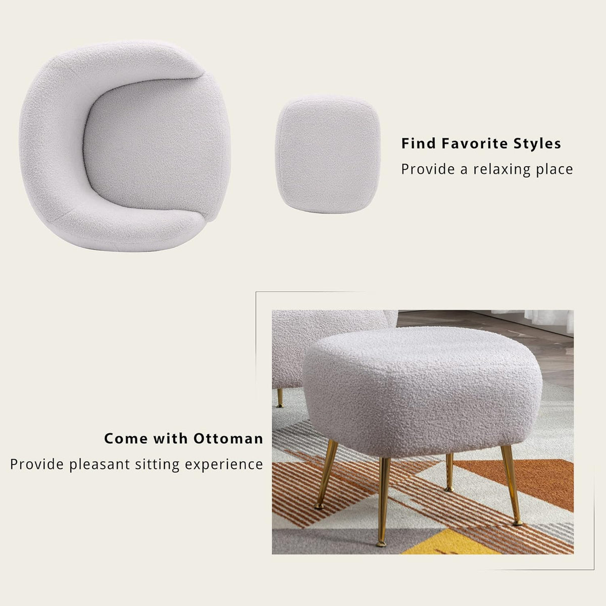 Teddy Short Plush Particle Velvet Accent Chair With Ottoman J5595