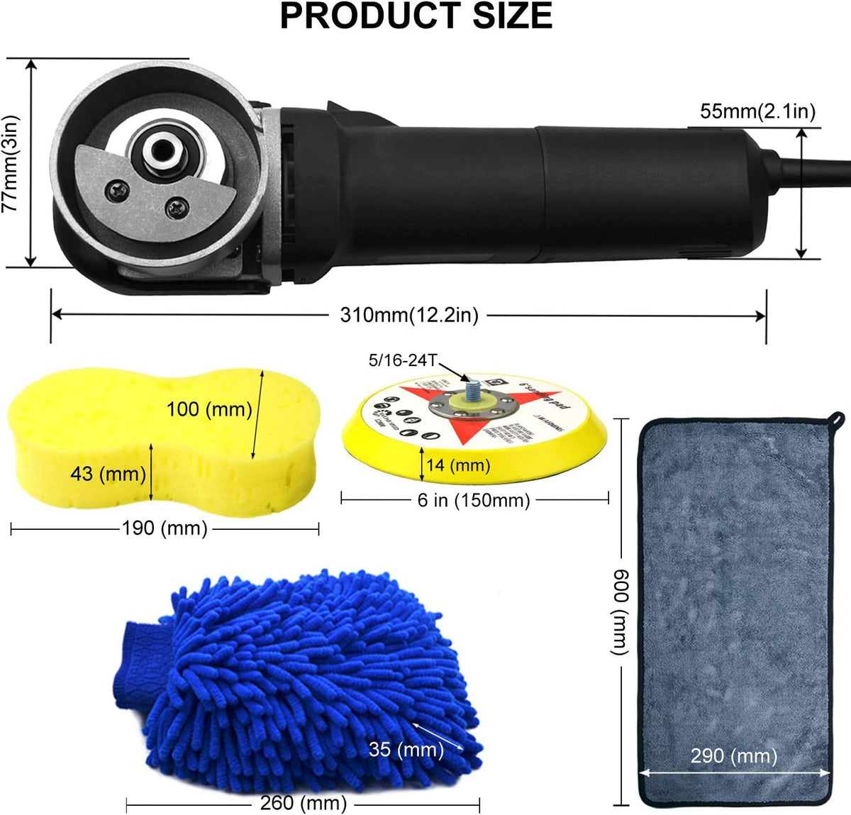 6 Inch Dual Action Random Orbital Polisher Kit with 5 Polishing Pads Q1150