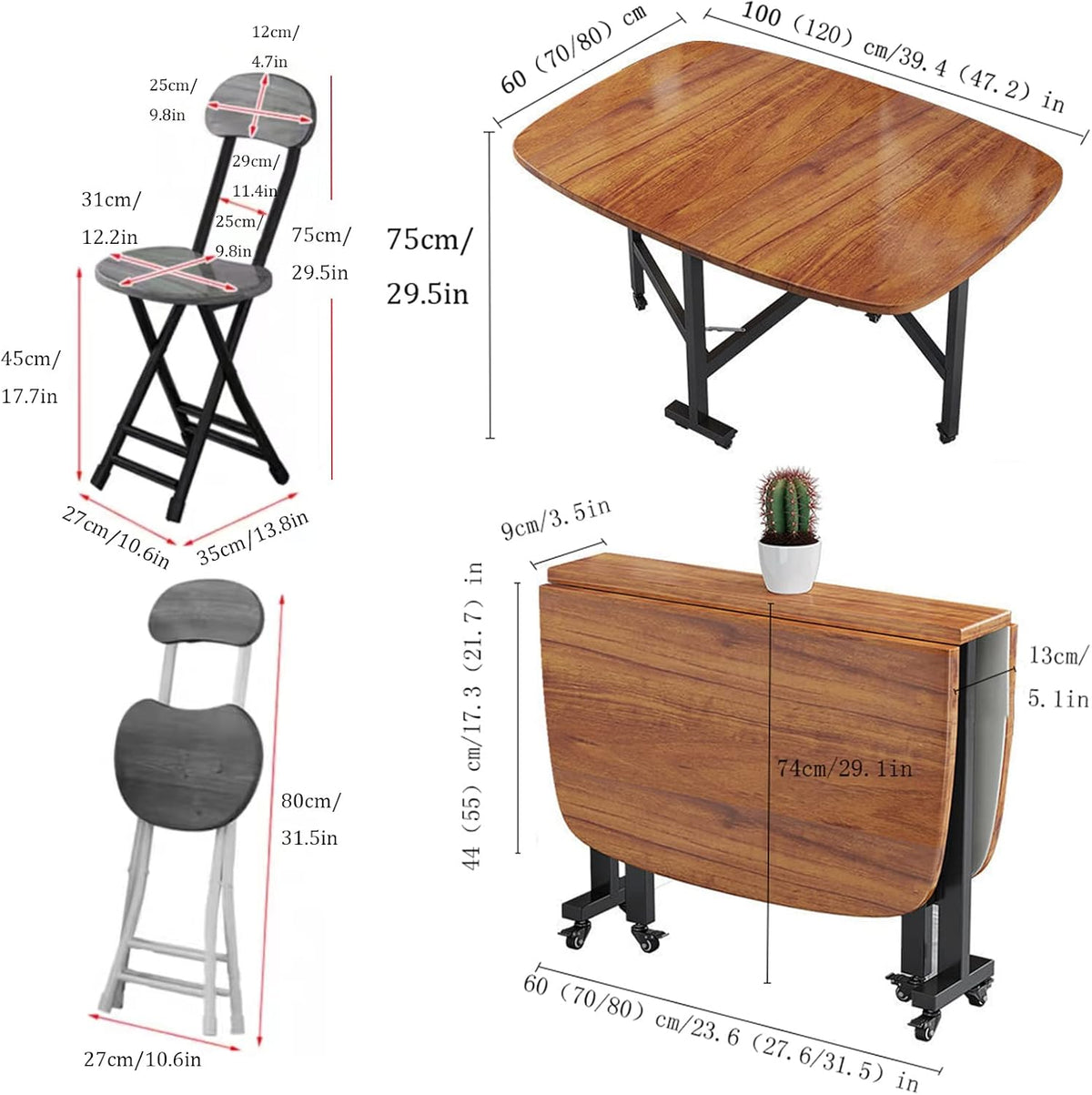 Butterfly Folding Dining Set with 4 Chairs and Drop Leaf Table O442950