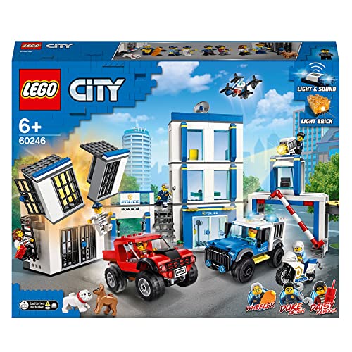 LEGO City Police Station Building Set with 2 Truck Toys, Light & Sound Bricks, Drone and Motorbike J147256