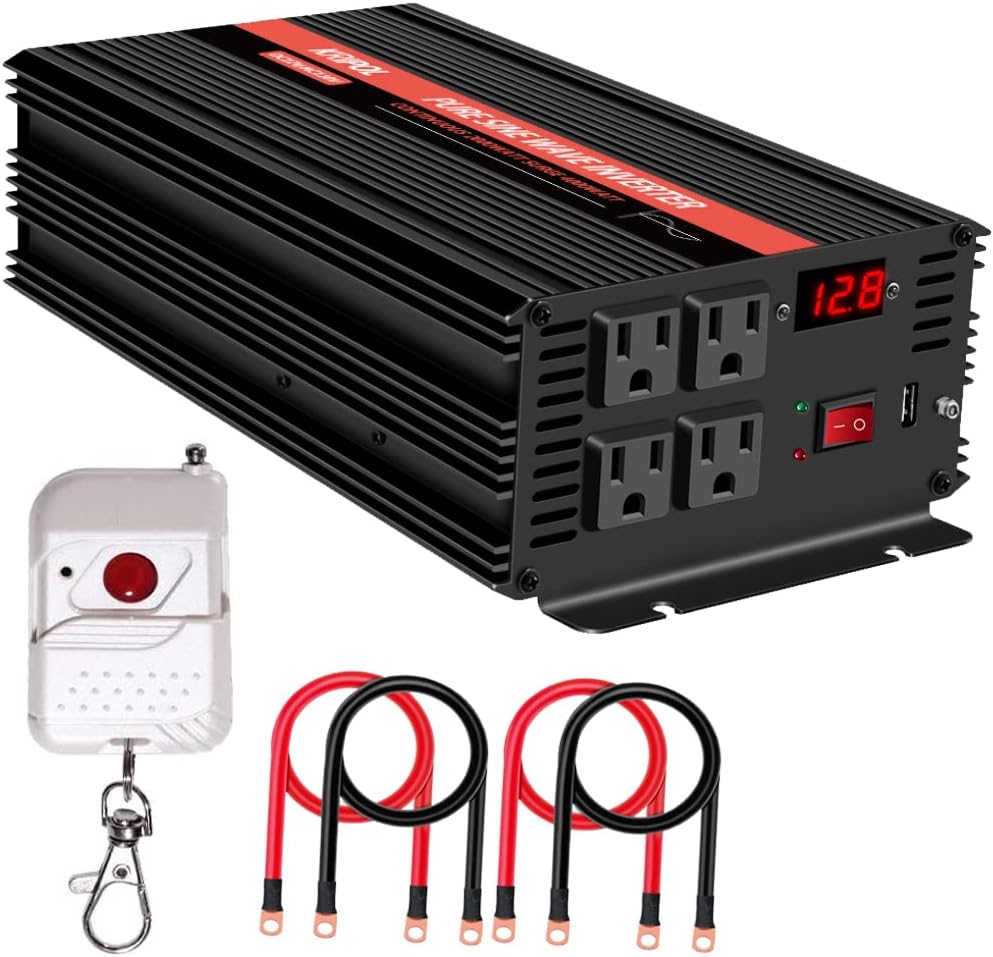 2000 Watt Pure Sine Wave Inverter 12V DC to 110v/120v AC X910927