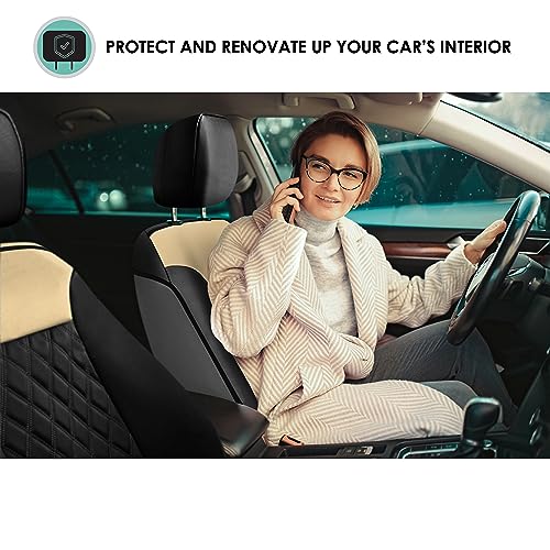 Beige Faux Leather Car Seat Covers Front Set H9949