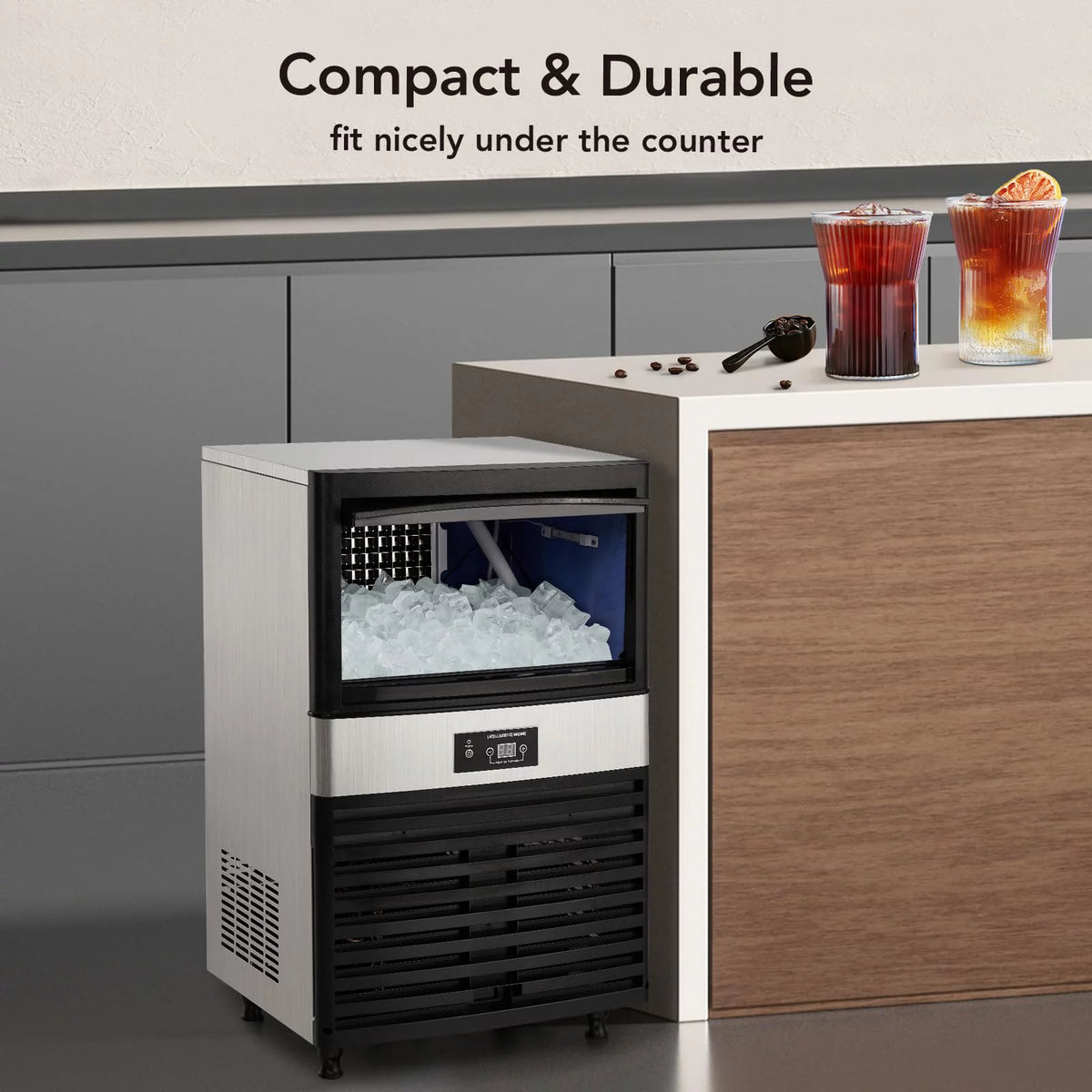 Commercial Stainless Steel Ice Maker with 44lbs Ice Storage E833