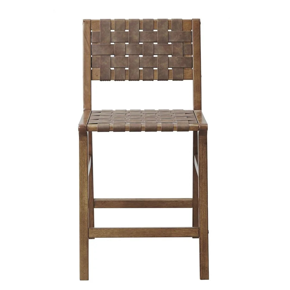 Faux Leather Woven Counter Stool 24"H Brown L252890
