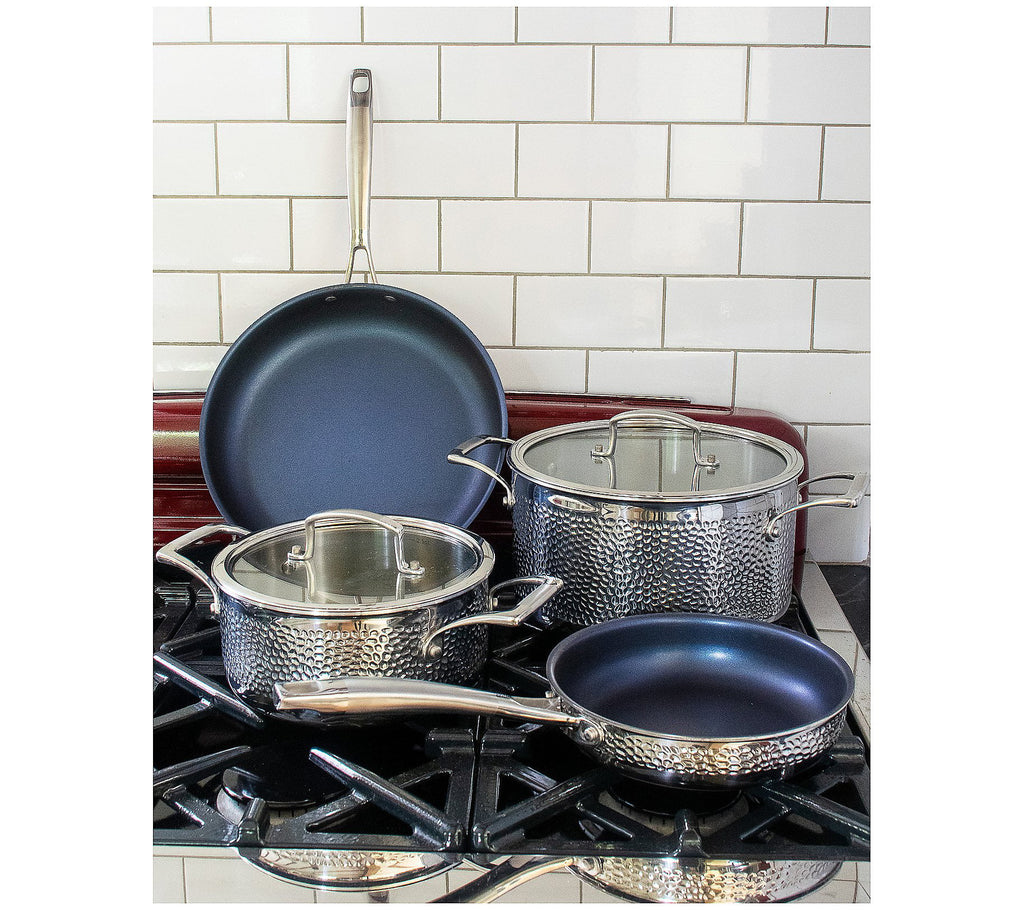 6-Pc Tri-Ply Hammered Stainless Steel Cookware Set P851026