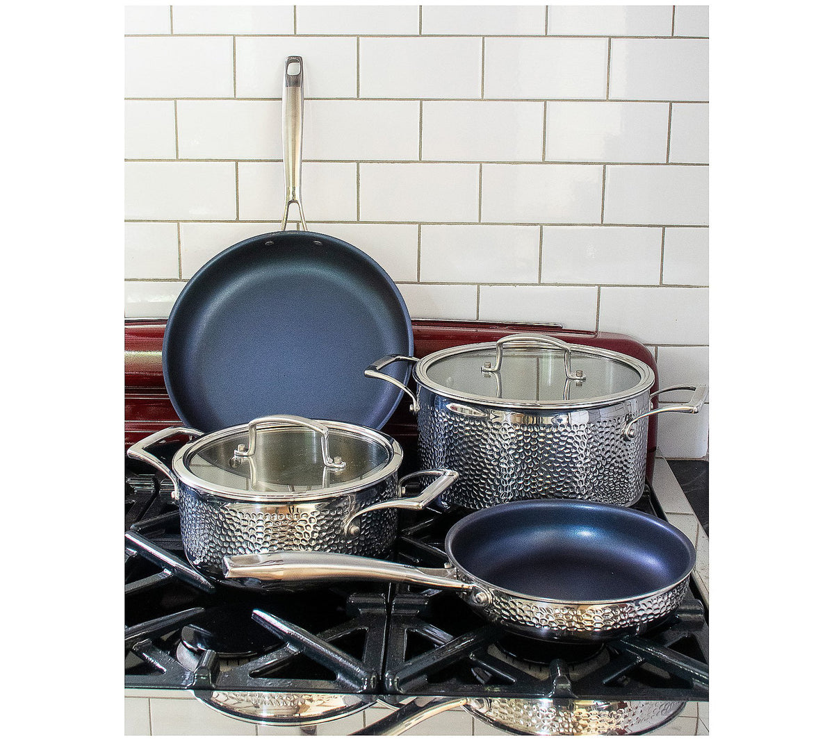 6-Pc Tri-Ply Hammered Stainless Steel Cookware Set P851026