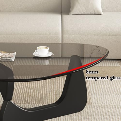 Transparent Black Glass Coffee Table with Solid Wood Frame J903133