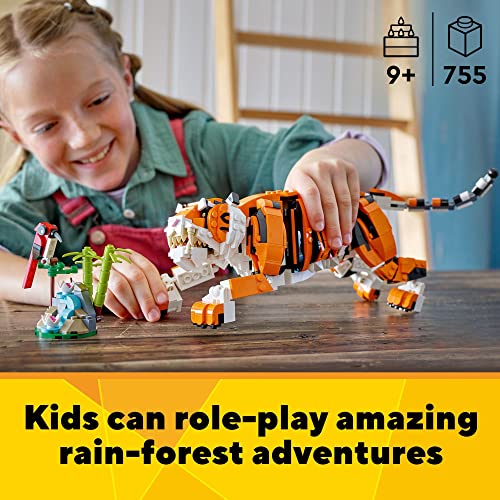 LEGO Creator 3 in 1 Majestic Tiger Building Set, Transforms from Tiger to Panda or Koi Fish Set, Animal Figures, Collectible Building Toy, Gifts for Kids, Boys & Girls 9 Plus Years Old, 31129 Q610