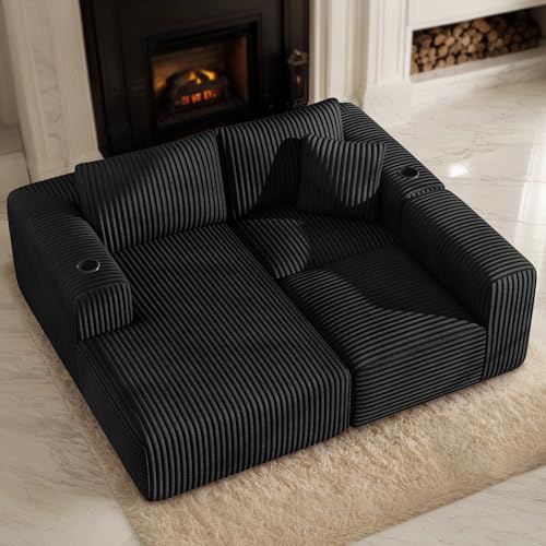 Modular Sectional Sofa with Deep Seat, Cup Holder, Memory Foam, Corduroy B294124