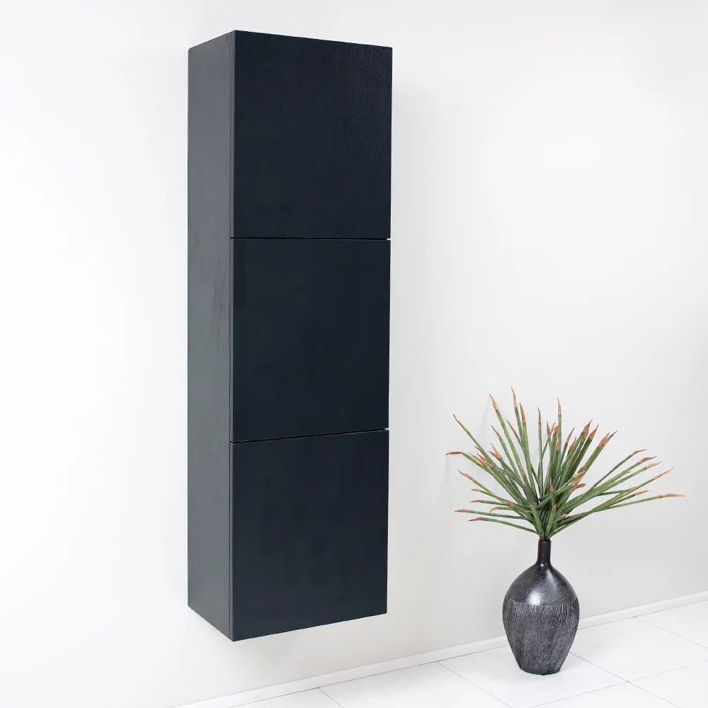 Black Bathroom Linen Side Cabinet with 3 Storage Areas C39779