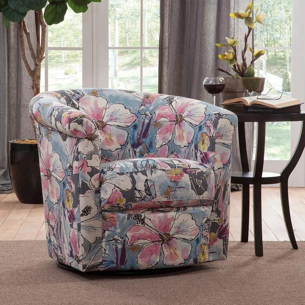 Floral Polyester Swivel Tub Chair J799