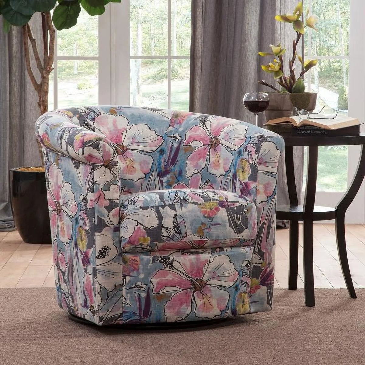 Floral Polyester Swivel Tub Chair J799