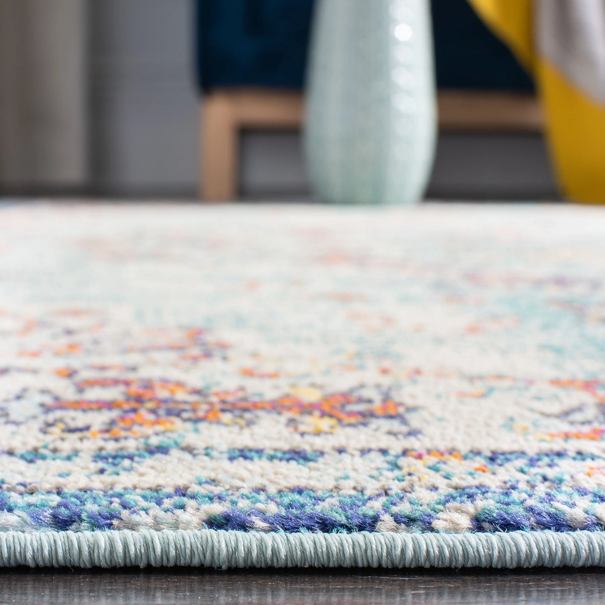 Navy Light Blue Vintage Floral Round Area Rug G24406