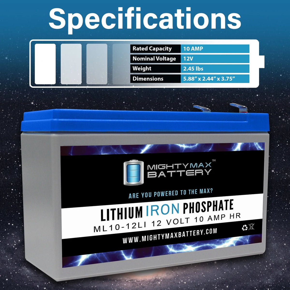 12V 10AH Lithium Replacement Battery 3 Pack Q81477